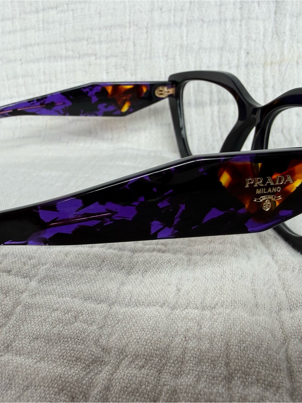 Prada Black Cat-Eye Glasses with Purple Patterned Temples - Picture 3 of 6